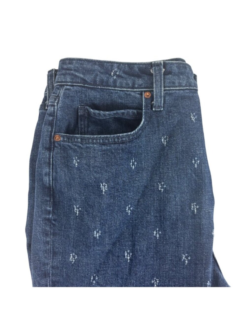 Old Navy Extra Hi-Rise Curvy Straight Jeans Womens 12 Blue Denim With Floral Emb - Picture 4 of 10